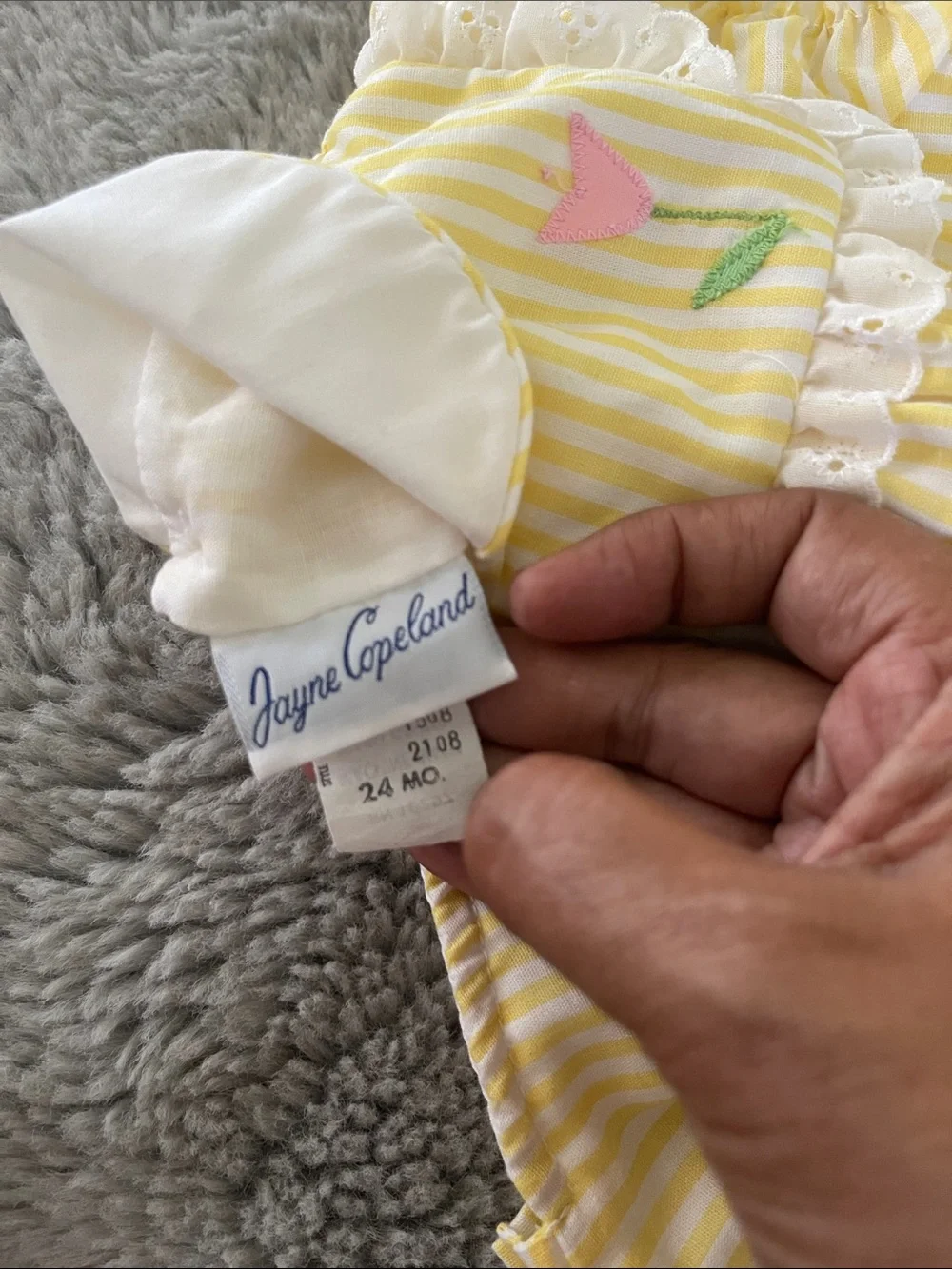 Vintage Yellow Striped Baby Romper with Floral Giraffe Appliqué